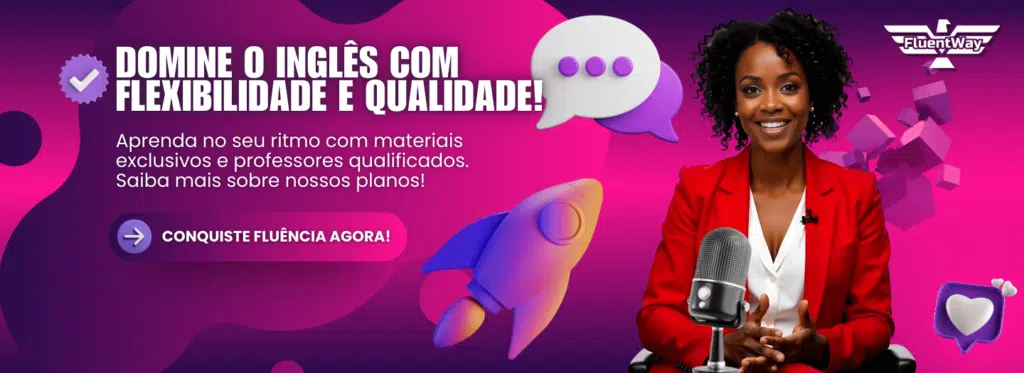 Anúncio de curso de inglês focado em fluência rápida