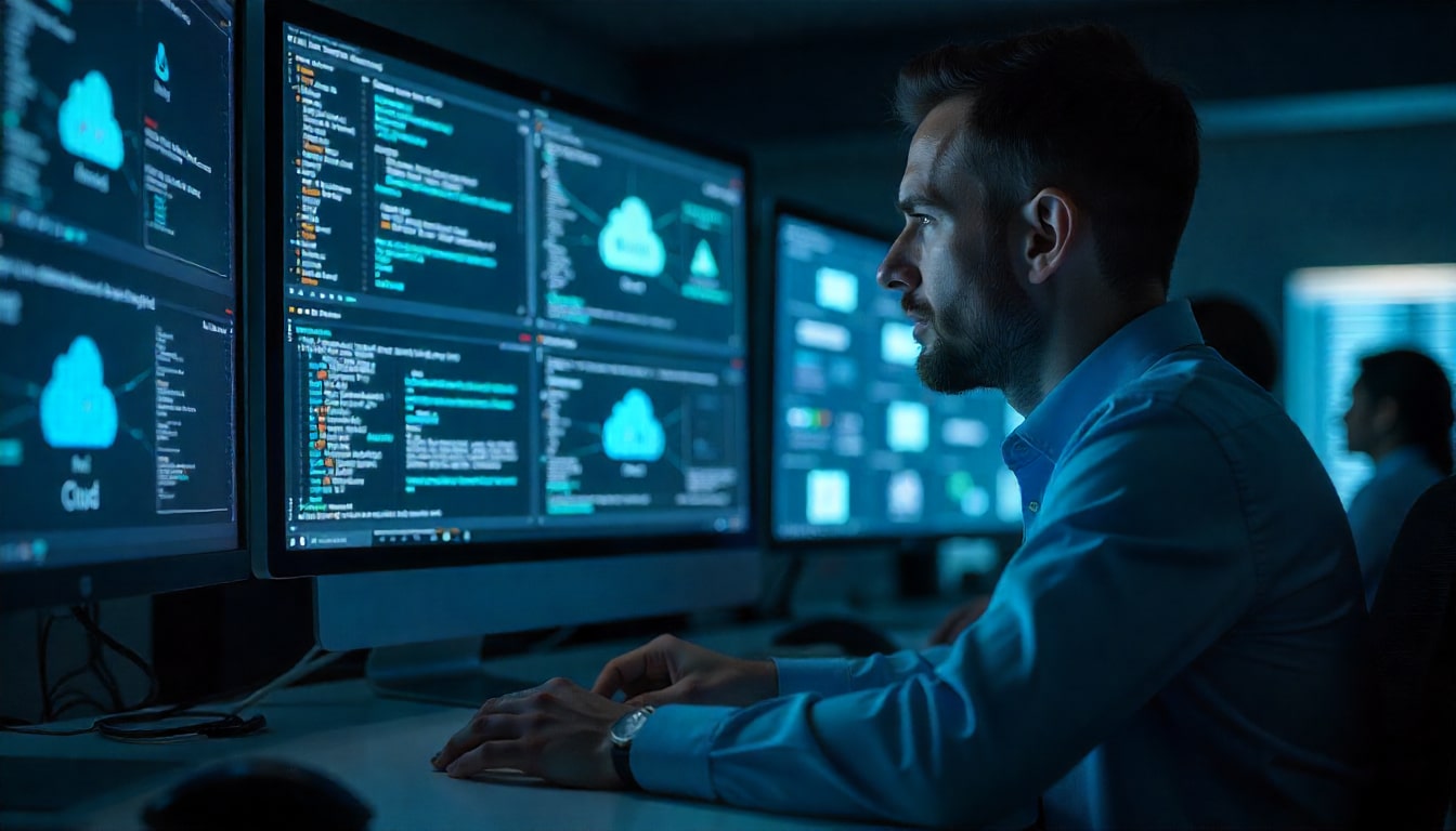 inglês na tecnologia, palavras em inglês de TI, vocabulário técnico em inglês, inglês para programação, inglês para desenvolvedores, cloud computing em inglês, cibersegurança em inglês, inteligência artificial em inglês, machine learning, debug, firewall, bandwidth, server, cloud, software, hardware, networking, cybersecurity, AI, algorithm, code, GitHub, AWS, Microsoft Azure, Google Cloud, inglês para engenheiros, professores fluentes, curso de inglês técnico, Fluent Way Idiomas, tecnologia e idiomas.